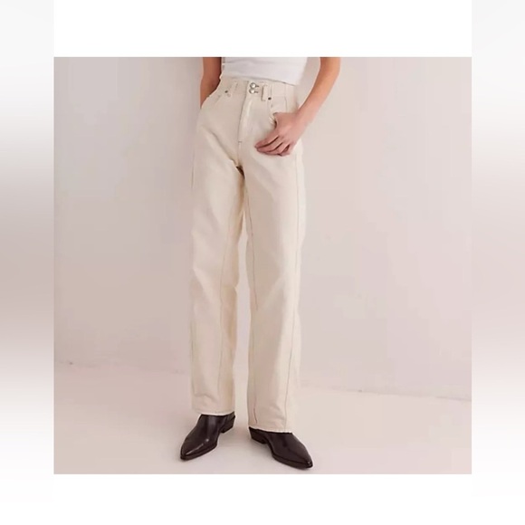 Free People Aster Straight Leg Denim 100% Cotton Jeans We The Free Cream Sz 30